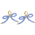 Elegant blue glass beaded bow earrings with gold hoop closure on white background - Transparent Light Blue