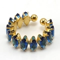 Anillo abierto de acero inoxidable chapado en oro 18K con cristales azules marquise - Zyg369 Azul / Diseño Abierto Ajustable