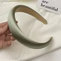 Sage green padded satin headband with silk texture and thick sponge inner cushioning - Grass Green