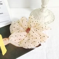 Beige organza scrunchie with black polka dots in a vintage oversized French style - Khaki