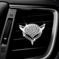 Sparkling silver fox head car air vent perfume clip decorated with crystals - [Silver] Fox