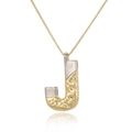 Close-up of letter J pendant featuring a dual-tone silver and hammered gold finish - Letter J