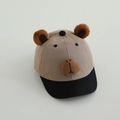 Dettaglio del cappellino bimbo con orecchie di peluche e viso ricamato su tessuto kaki - 50-52cm (1-4 Anni) / Cachi scuro