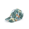 Berretto da baseball azzurro con stampa di foglie tropicali e visiera curva - Regolabile / Monstera Tropicale Estiva (Verde Erba)