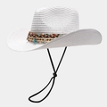 White straw cowboy hat with bohemian braided band and starfish charms beach sun hat - Solid White
