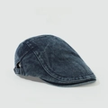 Vintage dark blue washed denim newsboy cap with adjustable back strap for a trendy look - Denim Dark Blue