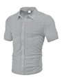 Close-up of internal collar label showing size M and material details on men's grey shirt - Marl Grey
