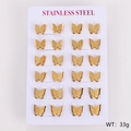 Set van 12 paar gouden vlinder oorbellen van mat roestvrij staal op een presentatiekaart - Grote Puntige Vlinder 10.8*10mm (Set van 12 Paren)