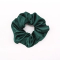 Minimalist dark green satin scrunchie hair tie with elegant silk texture on white background - Dark Green