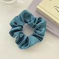 Elegant peacock blue satin scrunchie with a glossy silk-like finish for ponytail styling - No Card / Teal