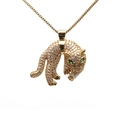 Halskette mit eisigem Gold-Leopardenkopf-Anhänger, funkelnden Kristallen und grünen Augen - Voll Zirkonia Gold Leopardenkopf (ML-CN001260YH)