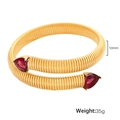 Chic gold-toned snake-style wrap bracelet featuring red teardrop stones and ribbed metal - Rose Red Zirconia