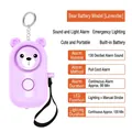 Violet bear-shaped personal safety alarm with 130dB sound and LED strobe keychain - Chinese Packaging / Bear / Lavender