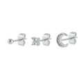Detailed view of silver stud earrings set featuring ball, flower and moon designs - Silver Ball Flower Moon Stud 3-Piece Set (#25)