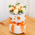 Knitted orange flower bouquet with white velvet wrap and orange ribbon gift set - 6 Oranges Bouquet
