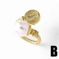 Vintage 18k gold plated copper ring with pearl, coin medallion, and twisted band - Twisted Rope Medallion Pearl Style (B)