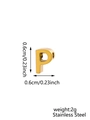 Detailed size view of a 0.6cm golden stainless steel letter P pendant with zircons - Letter-P / Steel