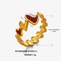 Anello aperto in acciaio inossidabile placcato oro 18K con cuori in smalto rosso - Anello a Cuore Rosso