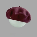 Classic burgundy wool beret for women with a small metal badge and solid color finish - M (56-58cm) / Burgundy
