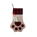 Linen dog paw Christmas stocking with red black plaid pattern and bone pendants - Red Black Plaid Dog Paw With Bone Charm / Red and Black Plaid