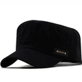 Classic black cotton cadet cap for men featuring a sport leather patch and metal rivets - Adjustable / Black