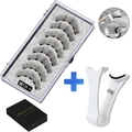 Reusable 5-pair magnetic eyelashes kit with white applicator tool and black storage box - Natural Long Style With White Clip (MB12K-5)