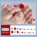 Press-on toenails in red, blue, and white with minimalist smile emoji design 24pcs - JJP112-B3 Colorful Cartoon Smiley
