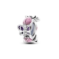 Silver butterfly bead with pink and purple enamel and white zircon stones - KTC851-Tulip Butterfly Spacer