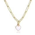 Golden paperclip chain necklace with a white enamel heart-shaped pendant for women - Paperclip Chain / White