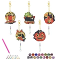 5-piece Halloween DIY diamond painting keychain set with pumpkin, owl, and castle designs - Halloween Castle Style
