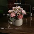 Pink artificial peony flower arrangement in a ceramic pot with metal handle for home decor - Rounded Handle Pot / Pink-With Handle