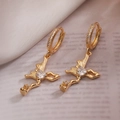 Exquisite 18K gold plated heart and butterfly earrings with sparkling zircon accents - Gold Heart Wings (45158)