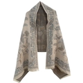 Châle jacquard doux à motif paisley beige et marron avec bordures à franges - Rose Clair Bleu Café