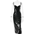 Abito midi nero lucido in lattice con scollo a cuore su sfondo bianco - S / Standard / Nero