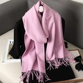 Pink cashmere-feel scarf with fringes, elegant solid color design for women's winter style - Oak Pink