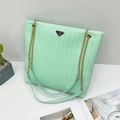 Chic mint green woven texture tote bag with gold chain strap and metal triangle plaque - Light Green