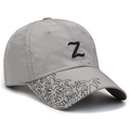 Grey quick-dry baseball cap with black letter Z and palm tree print for fishing - Light Gray