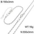 Ensemble bijoux collier et bracelet en acier inoxydable argenté avec chaîne torsadée - Largeur 3mm (Collier 50cm+Bracelet 16cm) / Argenté
