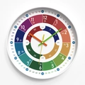 30CM colorful educational wall clock with 12/24 hour display for children learning - Color Ring White Frame