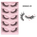 5-pair 3D cat-eye false eyelashes set with detailed length specs on a pink tray - 3DMAO-20