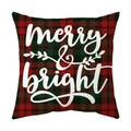 Christmas red and green plaid pillow cover featuring white merry and bright print - Green Black Plaid Merry & Bright