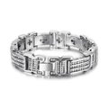 Bracciale punk da uomo placcato in argento 18K con cristalli pavé e design a croce traforata - 19cm (KB156031-KJX) / Argento
