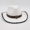 White wide brim fedora hat with leopard print band and bronze cheetah buckle - One Size / White Black Trim (Leopard Buckle)