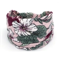 Pink bohemian floral elastic sports headband with white hibiscus and tropical leaves - 79
