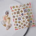 Autocollants ongles 5D bohèmes avec dorure à l'or, motifs géométriques et fleurs vintages - Style Floral Vintage Ethnique (CO-064)