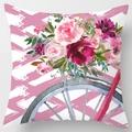 Floral pillow cover with pink roses in bicycle basket on pink chevron background - 45x45cm(Cover Only) / Bicycle Floral Style (LTD351-10)