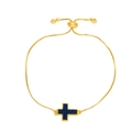 Bracciale a croce dorato regolabile con intarsio blu e catena a maglie per una donna - Blu