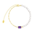 Bracelet en argent sterling S925 avec perles naturelles et gemme violette - Bracelet en Perles avec Pierre Violette Design Épissé Or 14K (GPB24-14K-P)