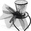 Halloween headband with silver sequin witch hat, black lace, and satin rose decoration - Silver Ribbon Bowknot