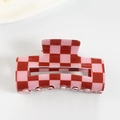 Pink and red checkered pattern square hair claw clip with glossy acetate finish - Red & Pink Checkerboard